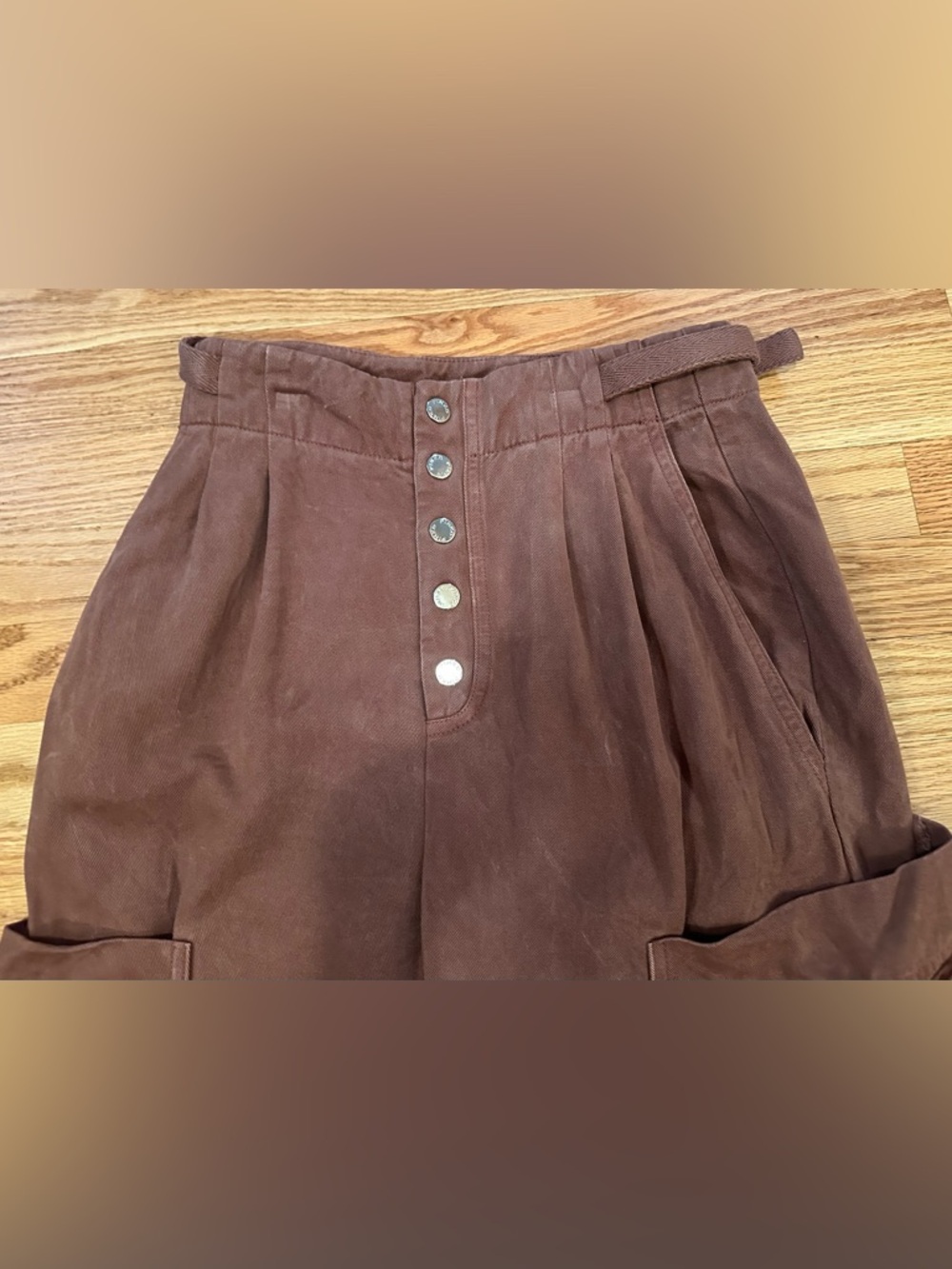 PINKO Brown Lyocell Cargo Pants Button Front Utility Style Womens Sz 0/XS *FLAW* - Picture 7 of 13